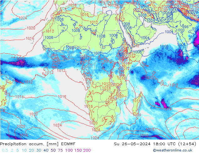 Précipitation accum. ECMWF dim 26.05.2024 18 UTC