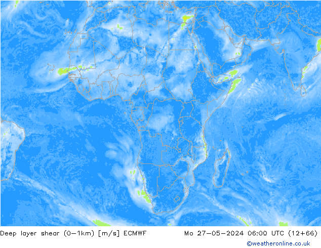 Deep layer shear (0-1km) ECMWF Mo 27.05.2024 06 UTC