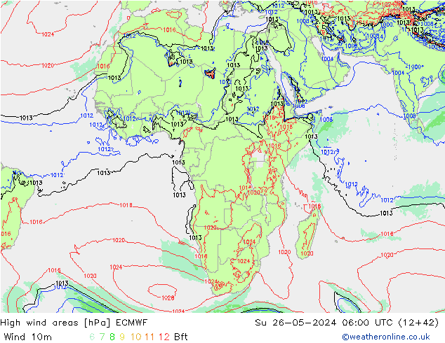 High wind areas ECMWF Dom 26.05.2024 06 UTC