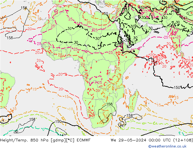 Z500/Yağmur (+YB)/Z850 ECMWF Çar 29.05.2024 00 UTC