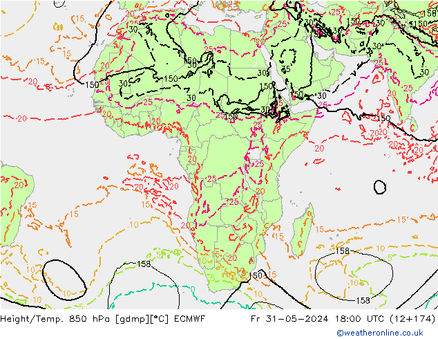 Height/Temp. 850 гПа ECMWF пт 31.05.2024 18 UTC