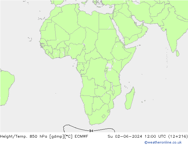 Height/Temp. 850 hPa ECMWF Su 02.06.2024 12 UTC