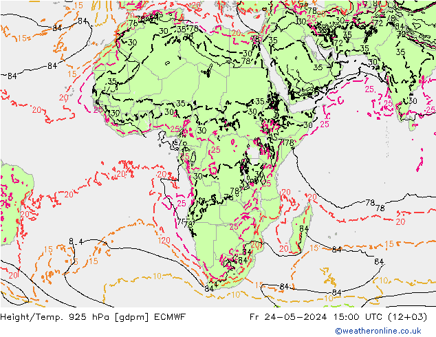 Height/Temp. 925 hPa ECMWF Fr 24.05.2024 15 UTC