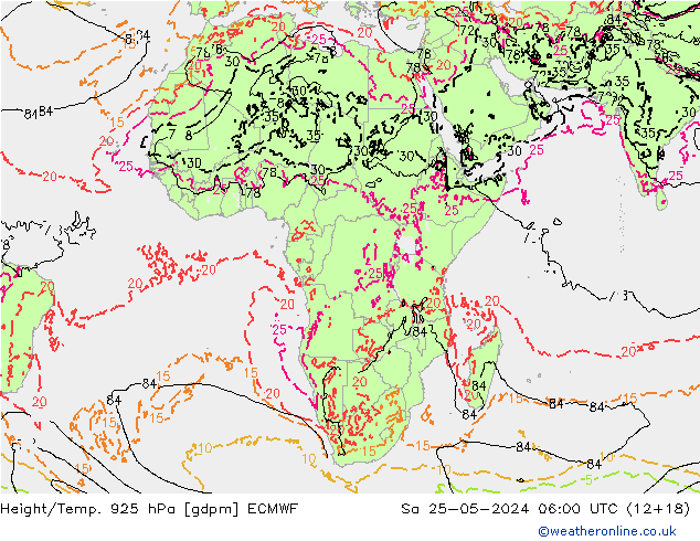 Height/Temp. 925 hPa ECMWF Sa 25.05.2024 06 UTC