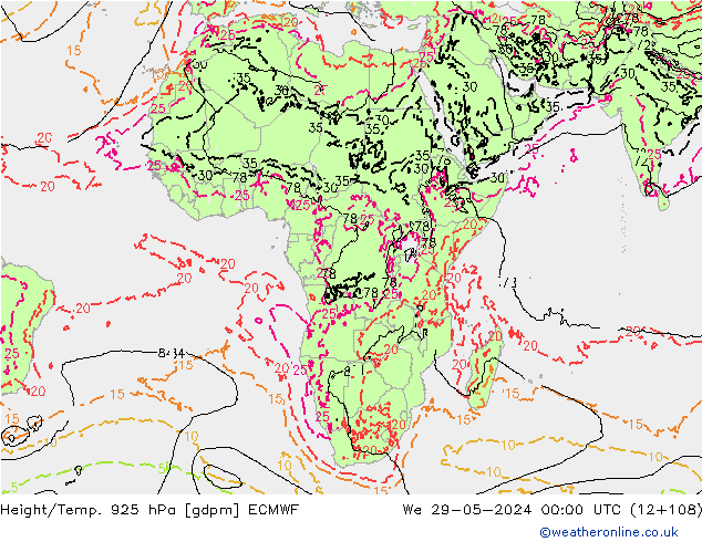 Height/Temp. 925 hPa ECMWF Qua 29.05.2024 00 UTC