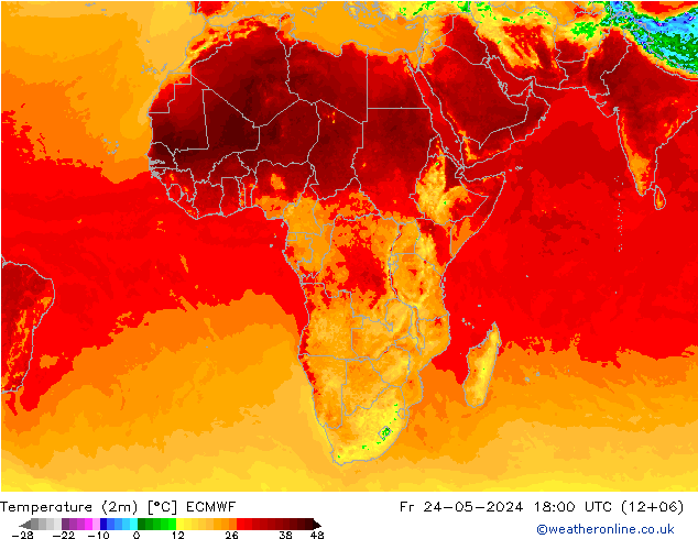 Sıcaklık Haritası (2m) ECMWF Cu 24.05.2024 18 UTC