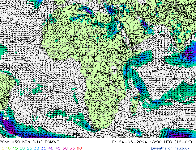 Wind 950 hPa ECMWF Fr 24.05.2024 18 UTC