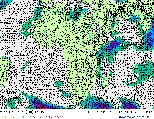 Vent 950 hPa ECMWF dim 26.05.2024 18 UTC