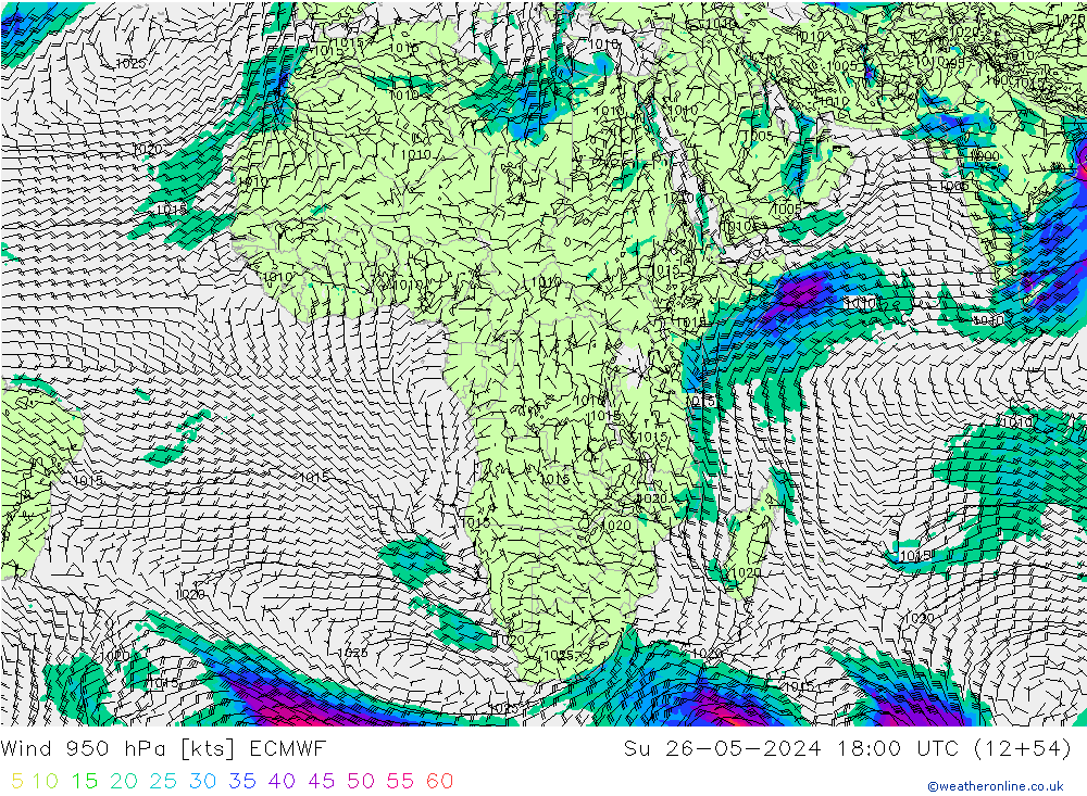 Wind 950 hPa ECMWF zo 26.05.2024 18 UTC