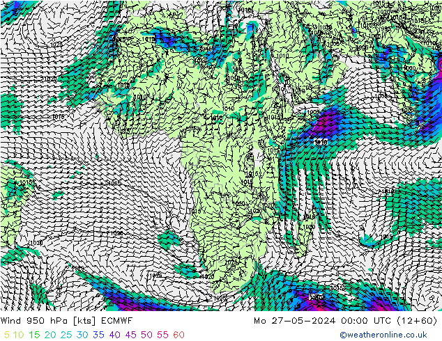 Wind 950 hPa ECMWF Mo 27.05.2024 00 UTC