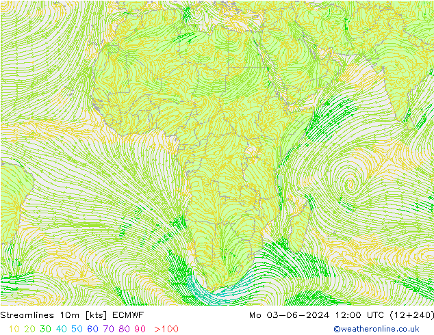 Linha de corrente 10m ECMWF Seg 03.06.2024 12 UTC