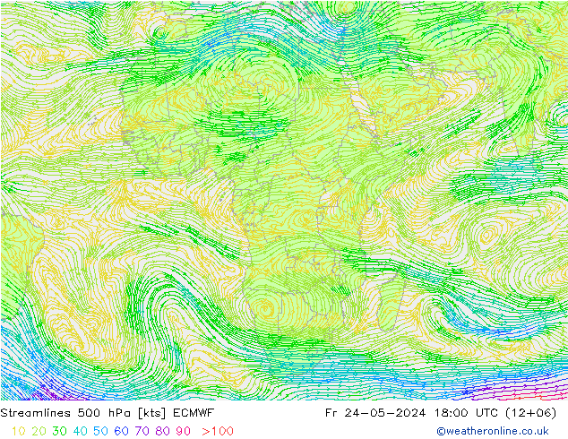 Streamlines 500 hPa ECMWF Fr 24.05.2024 18 UTC