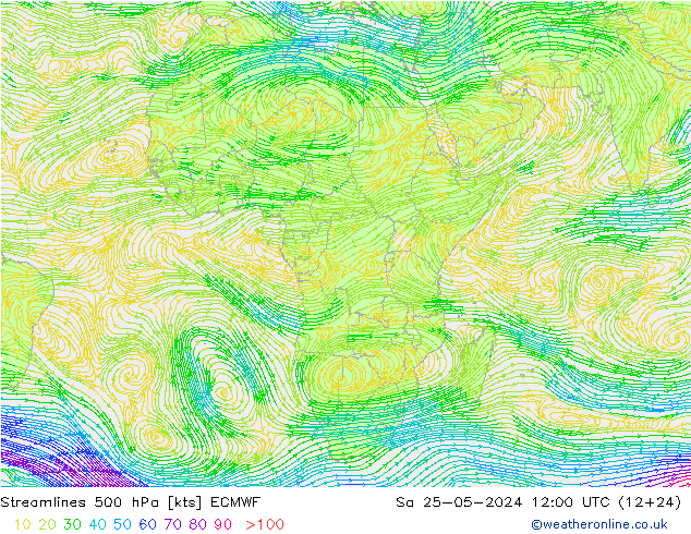 Stroomlijn 500 hPa ECMWF za 25.05.2024 12 UTC