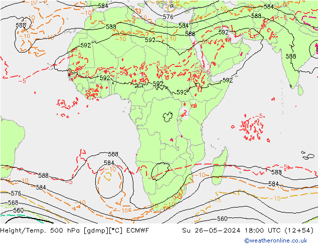 Z500/Rain (+SLP)/Z850 ECMWF Dom 26.05.2024 18 UTC