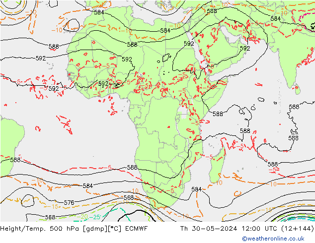 Z500/Rain (+SLP)/Z850 ECMWF Do 30.05.2024 12 UTC