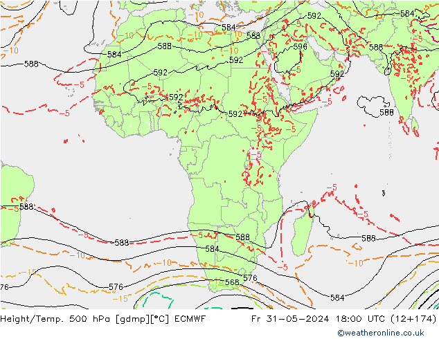 Height/Temp. 500 гПа ECMWF пт 31.05.2024 18 UTC