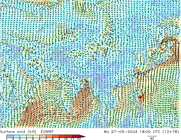  10 m (bft) ECMWF  27.05.2024 18 UTC