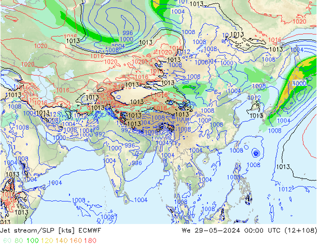 Jet stream ECMWF Qua 29.05.2024 00 UTC