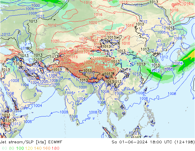 Jet Akımları/SLP ECMWF Cts 01.06.2024 18 UTC