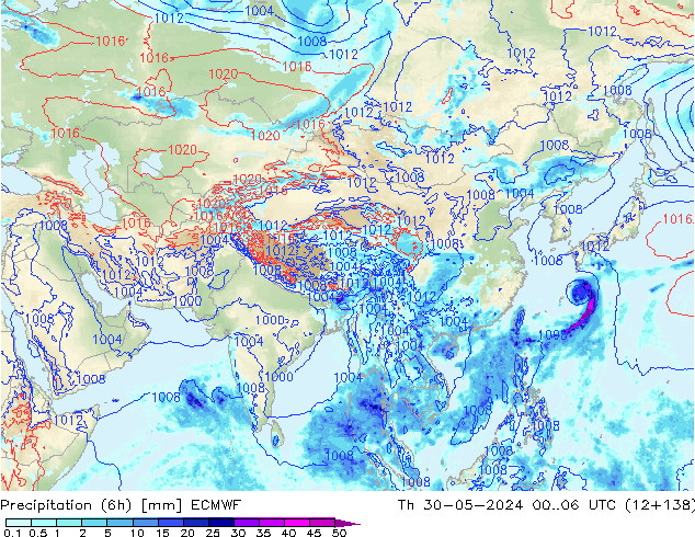 Precipitation (6h) ECMWF Th 30.05.2024 06 UTC