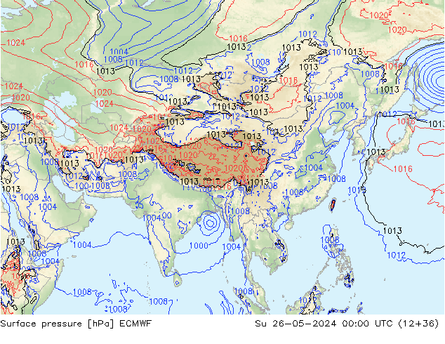 Luchtdruk (Grond) ECMWF zo 26.05.2024 00 UTC