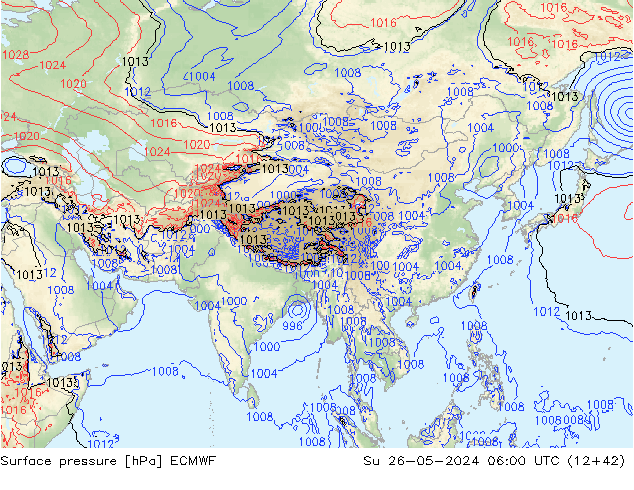 Luchtdruk (Grond) ECMWF zo 26.05.2024 06 UTC