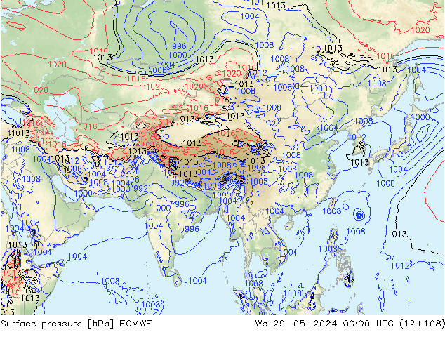 Presión superficial ECMWF mié 29.05.2024 00 UTC