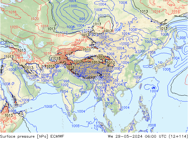 Luchtdruk (Grond) ECMWF wo 29.05.2024 06 UTC