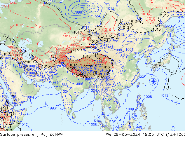 Surface pressure ECMWF We 29.05.2024 18 UTC