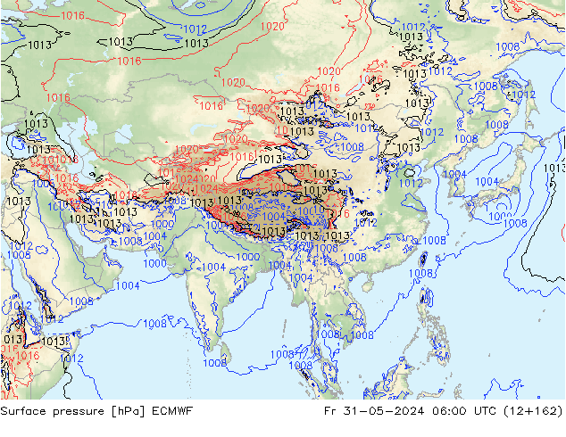 Presión superficial ECMWF vie 31.05.2024 06 UTC