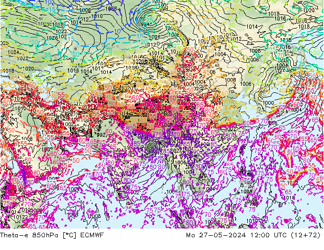 Theta-e 850hPa ECMWF  27.05.2024 12 UTC