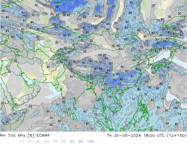 RH 700 hPa ECMWF Th 30.05.2024 18 UTC