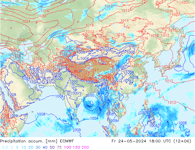 Precipitation accum. ECMWF ven 24.05.2024 18 UTC