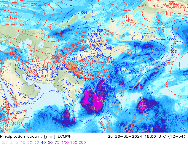 Totale neerslag ECMWF zo 26.05.2024 18 UTC