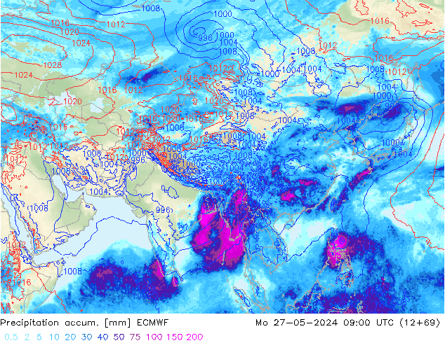 Precipitation accum. ECMWF pon. 27.05.2024 09 UTC