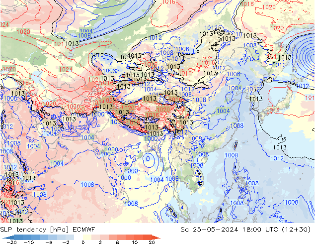 Druktendens (+/-) ECMWF za 25.05.2024 18 UTC