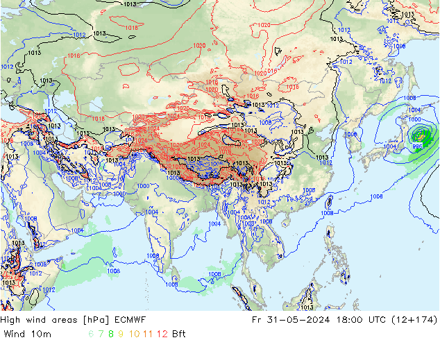 yüksek rüzgarlı alanlar ECMWF Cu 31.05.2024 18 UTC