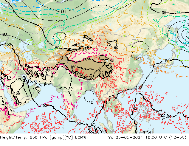 Z500/Rain (+SLP)/Z850 ECMWF Sa 25.05.2024 18 UTC