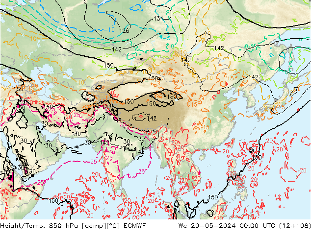 Yükseklik/Sıc. 850 hPa ECMWF Çar 29.05.2024 00 UTC