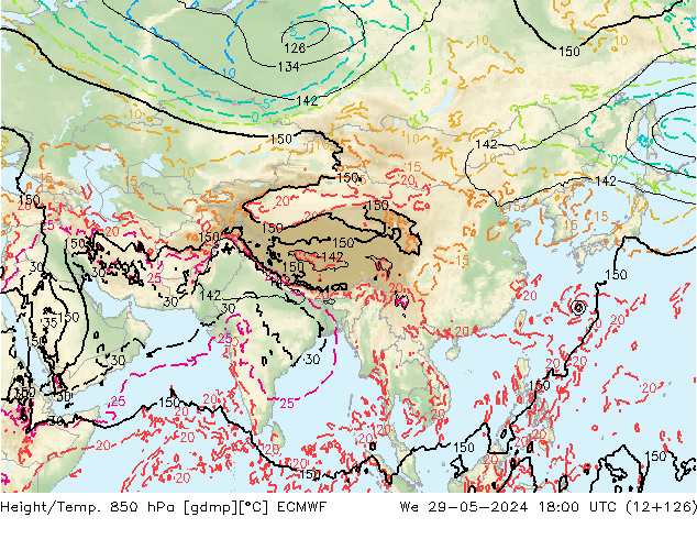 Height/Temp. 850 hPa ECMWF We 29.05.2024 18 UTC