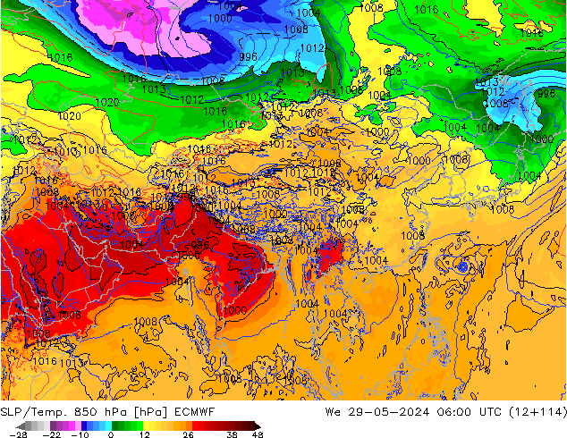 SLP/Temp. 850 hPa ECMWF mer 29.05.2024 06 UTC