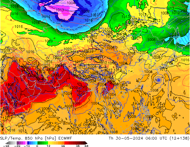 SLP/Temp. 850 hPa ECMWF do 30.05.2024 06 UTC