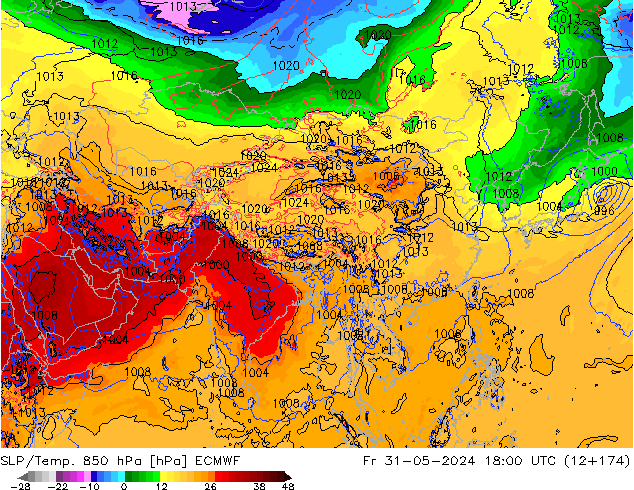 SLP/Temp. 850 hPa ECMWF pt. 31.05.2024 18 UTC