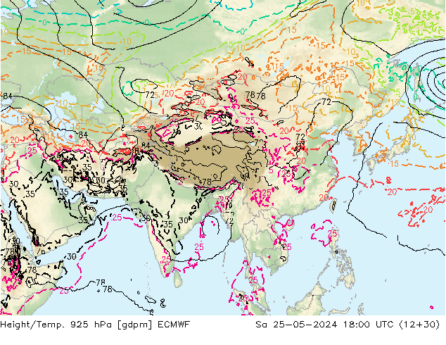 Height/Temp. 925 гПа ECMWF сб 25.05.2024 18 UTC