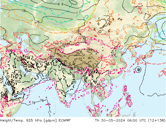 Hoogte/Temp. 925 hPa ECMWF do 30.05.2024 06 UTC