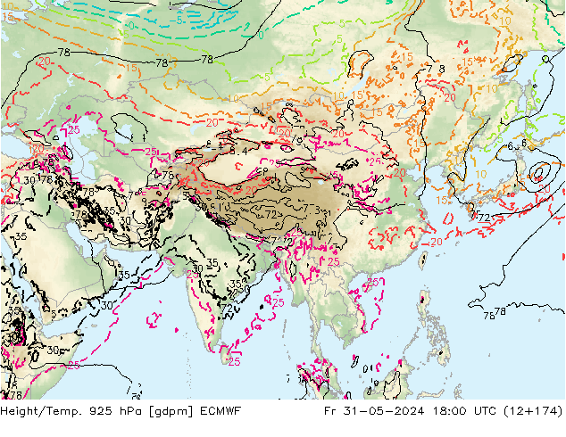 Géop./Temp. 925 hPa ECMWF ven 31.05.2024 18 UTC