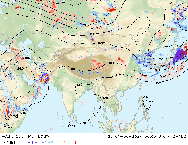 T-Adv. 500 hPa ECMWF sab 01.06.2024 00 UTC