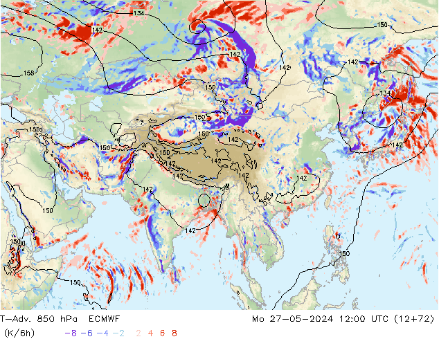 T-Adv. 850 hPa ECMWF Mo 27.05.2024 12 UTC