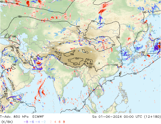 T-Adv. 850 гПа ECMWF сб 01.06.2024 00 UTC