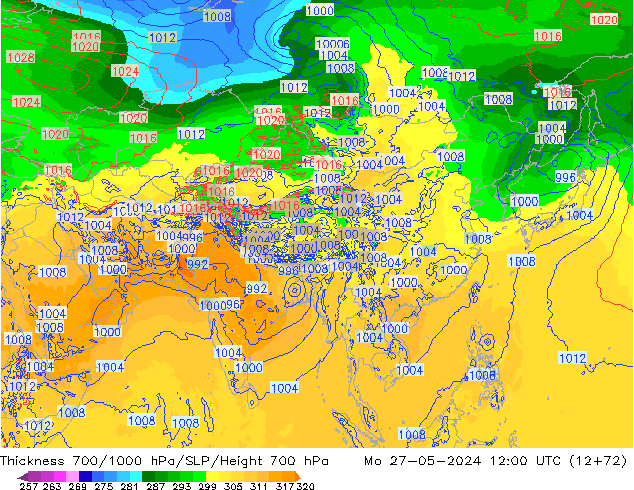 Schichtdicke 700-1000 hPa ECMWF Mo 27.05.2024 12 UTC